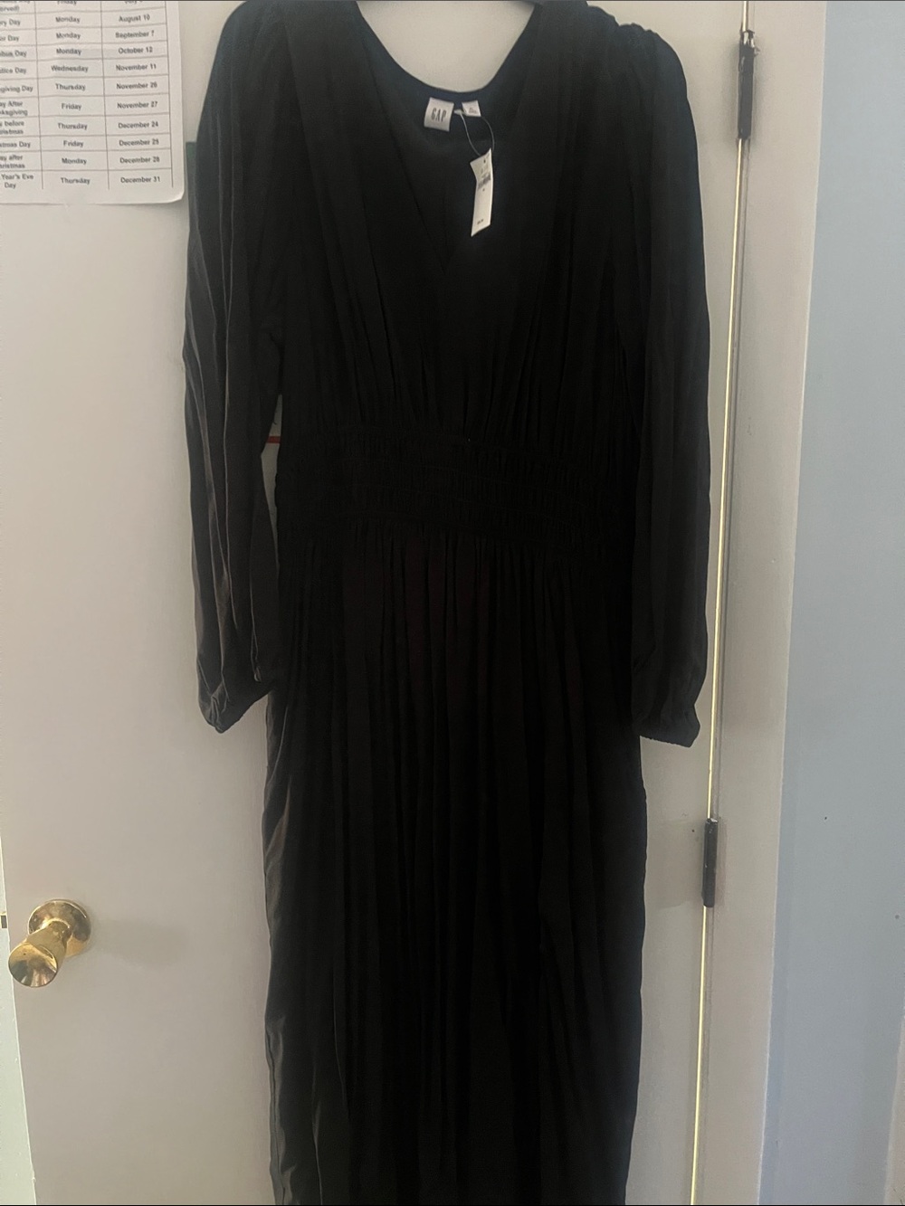 Gap Black Long Sleeve Smocked Waist Maxi Dress